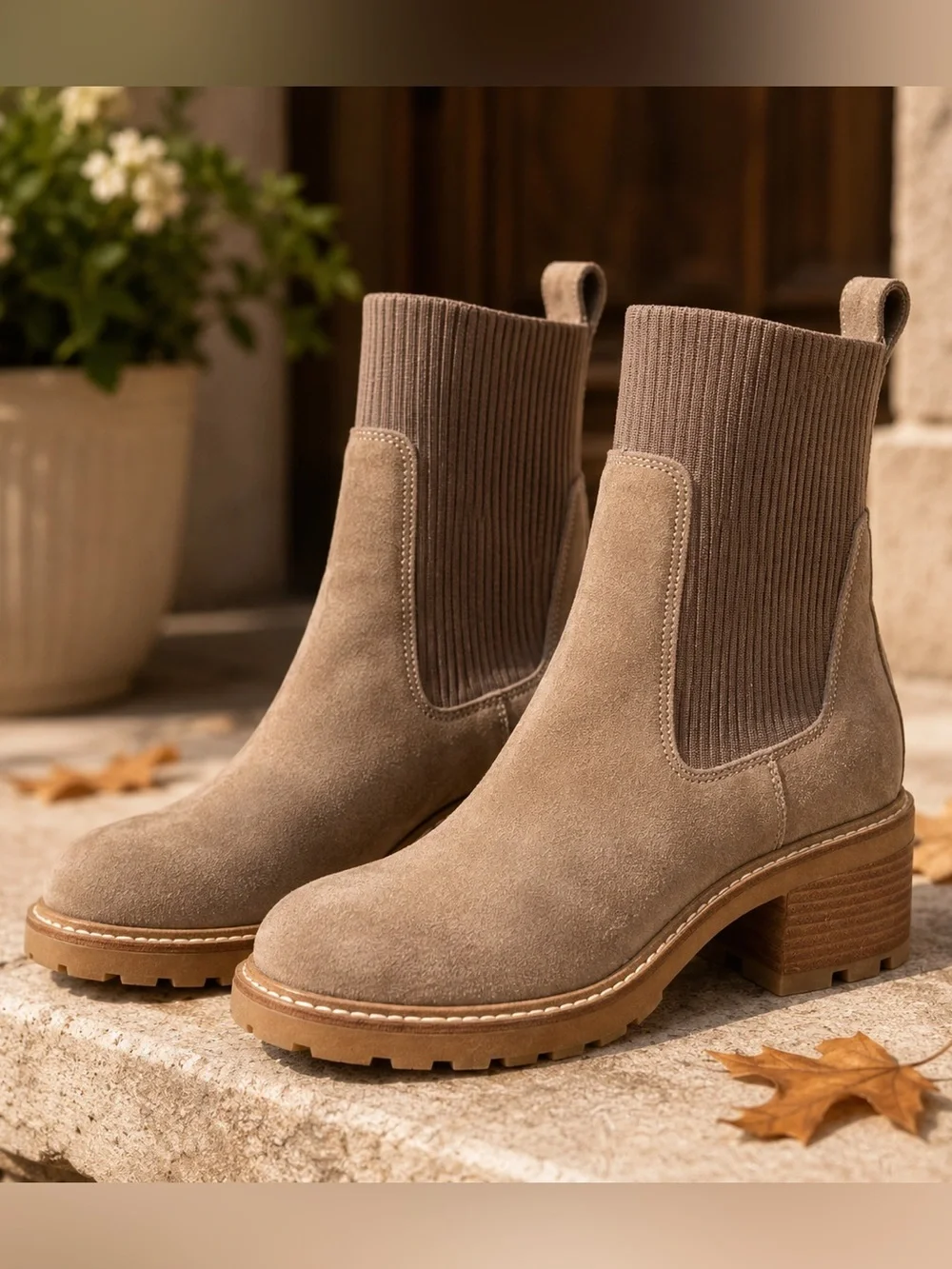 Steve Madden Kiley Chelsea Boots Taupe Suede Lug Sole Ankle Booties Women’s 8M